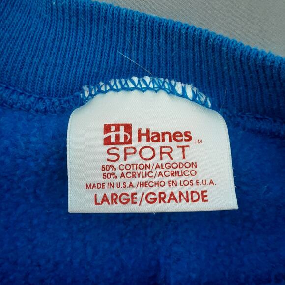 Vtg 80s 90s Hanes Sport Blank Mens L Blue Crewneck Sweatshirt Made In USA Plain - Picture 2 of 5